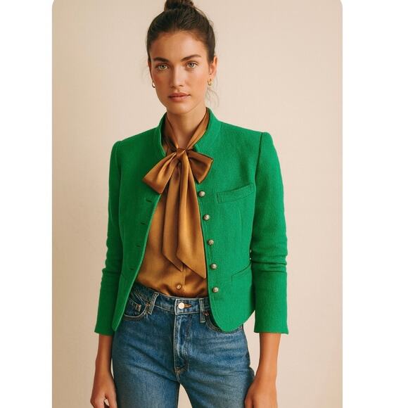 Vintage 60s Kelly Green Tweed Classic Preppy Blazer - Picture 1 of 9